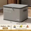 Foldable grey fabric storage box organizer medium size 50L capacity for clothes - Grey Letter / Medium (38*26*26cm)