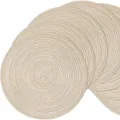 Set of 6 beige round woven placemats for dining table heat protection and decoration - 11cm Round / Single Piece / Beige Echo Wave