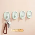Set of 4 light green adhesive hooks with silver plated finish - Set of 4 / Light Green