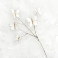 Detailansicht eines künstlichen Zweiges mit fünf weißen 3D-Schmetterlingen für Deko - Butterfly Cluster / Beige