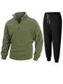 Ensemble homme deux pièces en polaire corail avec pull vert et pantalon noir sport - S / Haut Et Bas / Vert Militaire