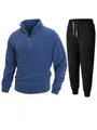Détail d'un ensemble de survêtement en polaire corail avec haut bleu zippé et pantalon - S / Haut Et Bas / Bleu