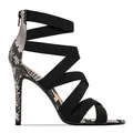 Sexy black stiletto gladiator sandals with elastic straps and snakeskin heel detail - Black
