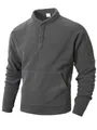 Men's dark gray slim-fit long-sleeve quarter-button polar fleece sweatshirt top - Gray