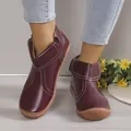 Stylish wine red women's ankle boots with white contrast stitching and side zipper - 35 / Burgundy