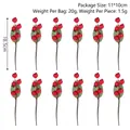 Tallos de bayas rojas artificiales con hoja para decoración navideña DIY, 10,5 cm - Hojas Verdes Bayas Rojas / Juego de 12 / Rojo