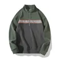 Lässiges Herren Outdoor-Fleece-Sweatshirt mit halbem Reißverschluss und Jacquardband - M / Oberteile / Olivgrün & Grau