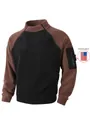 Heren pullover van koraalvlies met opstaande kraag en afneembare Amerikaanse vlag patch. - M / Tops / Donkerbruin