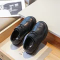 Boys black brogue leather shoes with Velcro strap for formal school performance - Hook and Loop (KB1720)