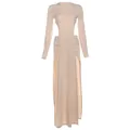 Ensemble deux pièces beige élégant avec haut à manches longues et jupe longue fendue - S / Haut Et Bas / Kaki