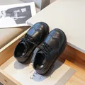 Elegant boys' black brogue leather shoes for formal school events and ceremonies - Lace-up (KB1720)