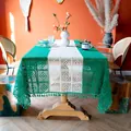 Nappe en dentelle au crochet vintage française verte et blanche avec glands pour table. - Style à Rayures Vert et Crème (Gland Vert) / 60x60cm (Petit Couvercle Carré)
