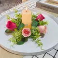 Elegant artificial eucalyptus and rose candle wreath for festive table decoration setup. - 4 Pcs Pack / Rouge Two-Tone