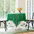 Nappe ronde en dentelle verte rétro avec bord à volants blancs dans une pièce aérée - Grille au Crochet Verte (Bord à Volants Blanc) / 85x85cm (Petit Couvercle Carré)
