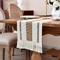 Chemin de table Boho tissé en coton avec glands décoratifs en rayures crème et marron - MX07 (Quatre lignes de coton avec glands) / 30*50cm / Marron