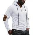 Men's white heavy textured hoodie with stylish brown elbow patches and button placket - S / Top (Z8046) / White
