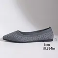 Ballerine pointue en tricot gris avec un talon plat confortable de 1 cm pour le quotidien - Gris