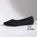 Élégantes ballerines en tricot noir à bout pointu pour femmes avec un petit talon de 1 cm - Noir