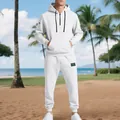Men's white fleece tracksuit set with half-zip hoodie and cargo sweatpants on beach - S / Top And Bottom / White