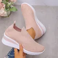 Elegant pink fly-knit sneakers with rhinestone details, lightweight casual women's shoes. - 36 / Pink