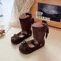 Eleganti ballerine con fiocco in pelle scamosciata marrone 2-in-1 e stivali per bambine - Taglia 23 Lunghezza Interna 14.7cm / Marrone scuro