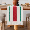 Chemin de table en coton tissé de style bohème avec rayures rouges et franges - Rayure Rouge avec Côtés Verts (MX07) / 30x50cm / Rouge et Vert
