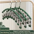 Dark green stainless steel sock drying rack with 10 clips for space-saving home laundry use - 10 Pieces Pack / Luxury Green