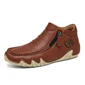 Bruine hoge casual leren loafers voor heren met rits aan de zijkant en handstiksels - 38 / Hoge Casual Stijl (A970) / Tan