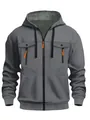 Sweat à capuche zippé gris pour homme avec détails orange vifs et poches poitrine pratiques - Gris foncé