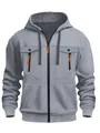 Sweat-shirt à capuche gris zippé pour homme avec des détails orange et plusieurs poches - Gris clair
