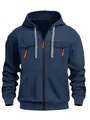 Veste à capuche zippée bleu marine pour homme avec poches et détails orange vif - Bleu marine