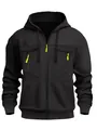 Sweat à capuche noir pour hommes avec fermeture éclair et détails vert néon contrastés - Noir