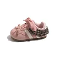 Pink toddler sneaker with bow and plaid lace trim details - Size 22 Inner Length 14.0cm / Pink