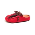 Retro rode suède muildiertjes voor meisjes met decoratieve kralen en touw detail - Rood