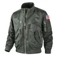 Tactical olive green men's flight bomber jacket featuring an American flag arm patch - S / Tops / Army Green (CN Standard)