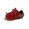 Red girls' sneakers with bow tie and plaid ruffle detail for autumn - Size 22 Inner Length 14.0cm / Red