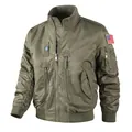 Olive green military tactical flight jacket with American flag patch and rib-knit cuffs - S / Tops / Khaki (CN Standard)