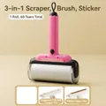 Portable pink 3-in-1 lint roller and hair scraper with three interchangeable heads - 12cm (1 Handle + 1 Core) / Black Pink