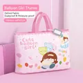 Large pink cartoon quilt storage bag with name tag for kindergarten bedding storage - M / Girl with Balloons