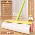 24cm extra wide long handle lint roller with 60 sheets for floor and pet hair cleaning - Long Pole Set / 24cm / Yellow-Green