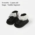 Toddler black leather walking boots with stylish white lace collar and bow detail - Size 15/Insole 12cm / Black