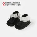 Elegant black toddler princess boots with white lace ruffles for ages 9 months to 3 years - Size 15/Insole 12cm / Black (Fleece-lined)