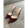 Elegant red snakeskin pointed toe high heel mules for women's evening party fashion - Burgundy