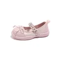 Elegant soft pink girls princess shoes with bow and luxury pearl rhinestone strap detail - Size 23 Inner Length 14.3cm / Pink