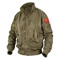 Olive green military tactical bomber jacket with Chinese flag patch - S / Tops / Khaki