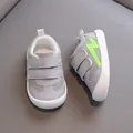Grey breathable mesh baby walking shoes with green lightning bolt and Velcro straps - Size 19/Inner Length 12.2cm / Green