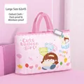Large pink kindergarten quilt storage bag with cute cartoon illustration and name tag - L / Girl with Balloons