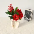 Ramo de flores artificiales de Navidad con flores de pascua rojas y bayas festivas - Ramo Rojo (Sin Florero)