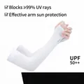 Manguitos de seda de hielo blanco con orificios para el pulgar para protección UV - Estilo Agujero Pulgar / 1 par / Blanco