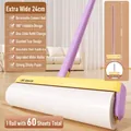 Extra wide 24cm long handle lint roller in dopamine colors for floor hair cleaning - Long Pole Set / 24cm / Yellow & Purple